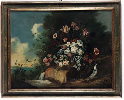 Scuola del XVIII Secolo Composizioni di Fiori in Giardino