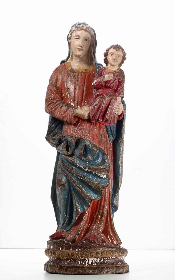 Madonna con Bambino. Legno policromo. Scultore del XVII secolo