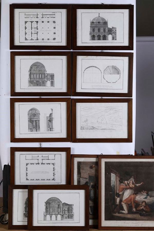 Serie di nove incisioni con prospetti architettonici del Palazzo della Loggia a Brescia