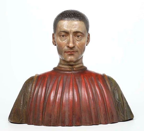 Busto maschile. Terracotta dipinta, copia da un modello antico. XIX secolo