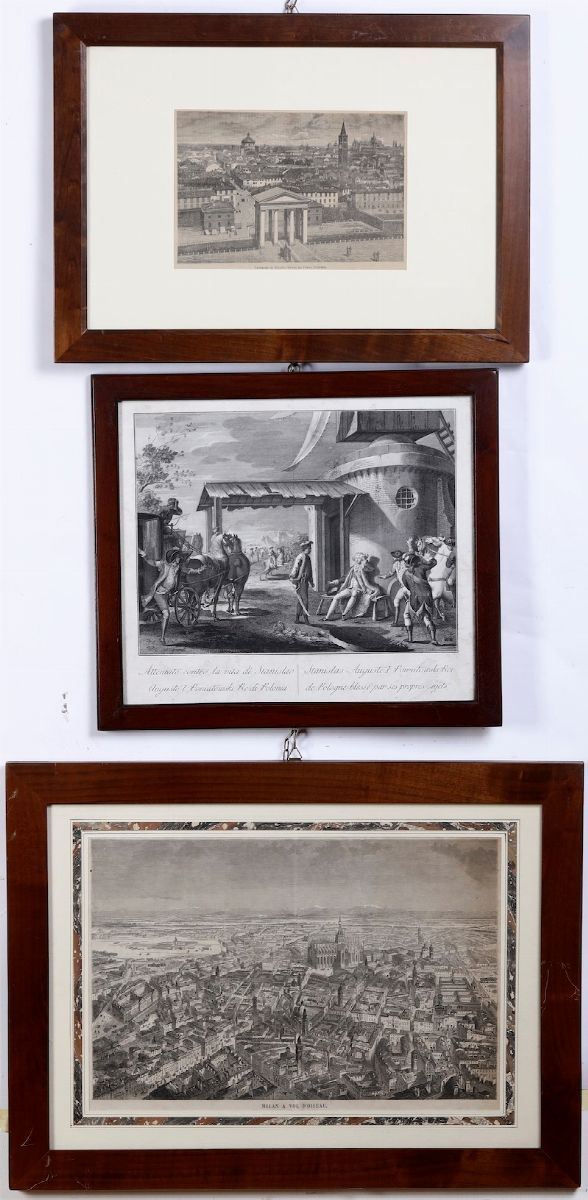 Due diverse stampe con vedute di Milano, XIX secolo