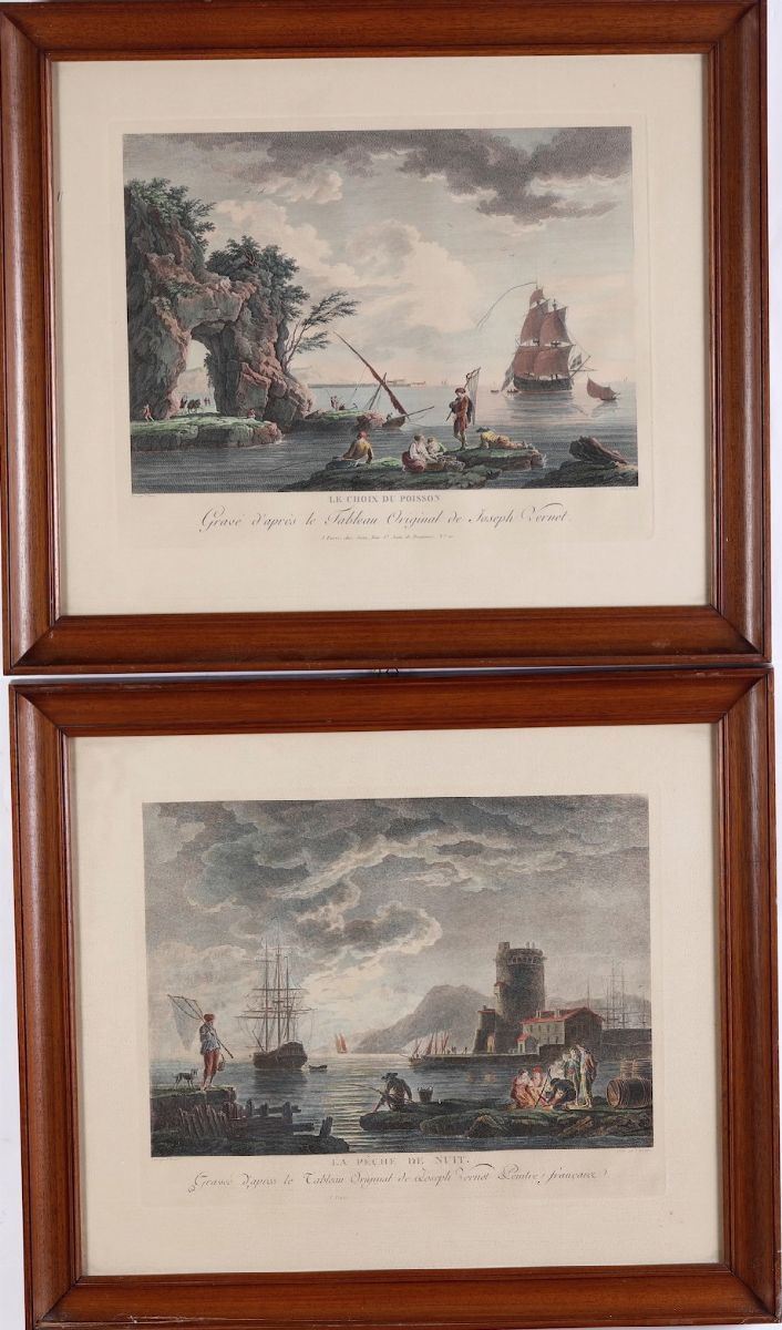 Coppia di stampe colorate, marine con personaggi (Joseph Vernet)  - Auction Antique July | Cambi Time - Cambi Casa d'Aste