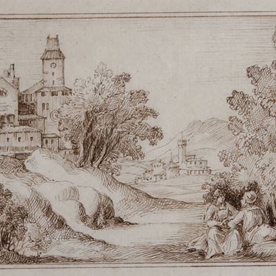 Anonimo del XIX Secolo Paesaggio con Amanti