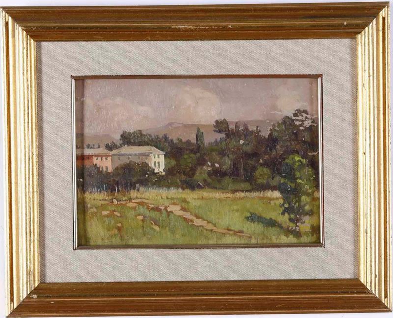 Federico Maragliano : Ville di Albaro  - olio su cartoncino - Auction 19th and 20th Century Paintings | Timed Auction - Cambi Casa d'Aste
