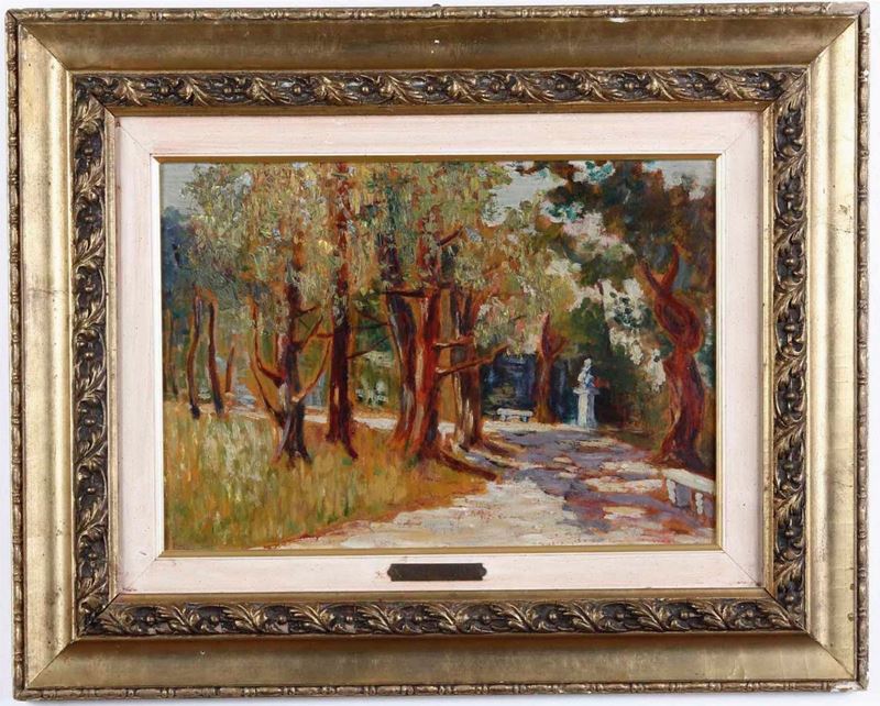 Dario Bardinero : Parco con alberi  - olio su cartoncino - Auction 19th and 20th Century Paintings | Timed Auction - Cambi Casa d'Aste