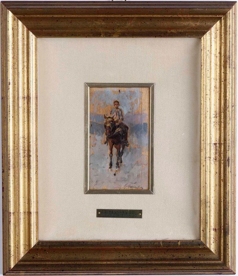 Giuseppe Pennasilico : Ragazzo a cavallo  - olio su tavola - Asta Dipinti del XIX e XX secolo | Cambi Time - Cambi Casa d'Aste