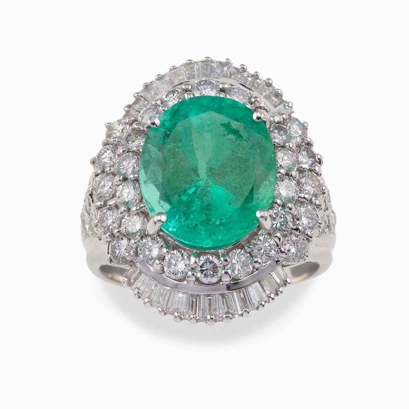 Anello con smeraldo Colombia e diamanti  - Asta Fine and Coral Jewels - Cambi Casa d'Aste