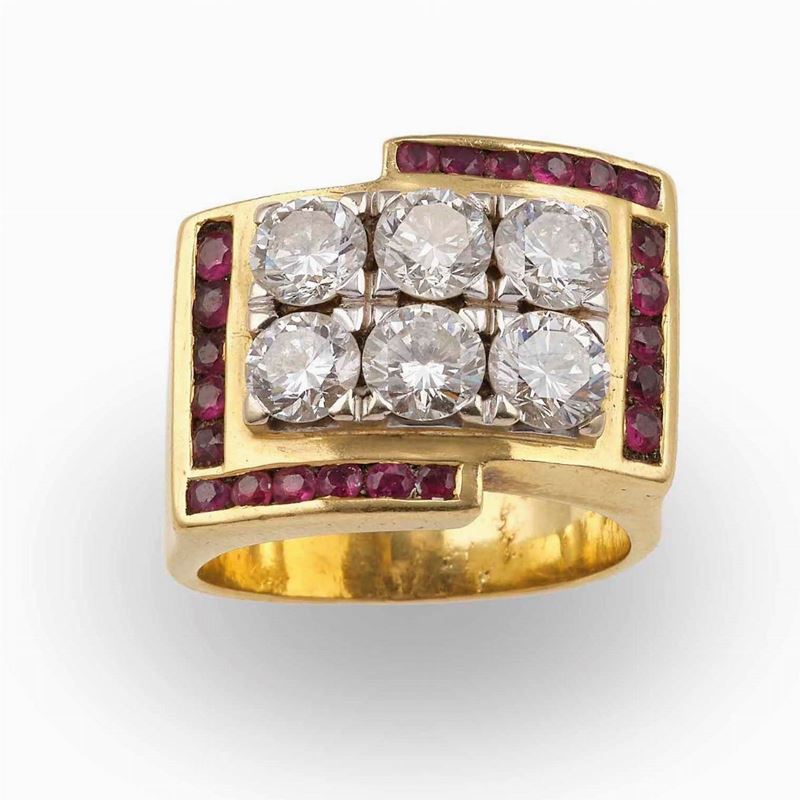 Anello con diamanti e piccoli rubini  - Asta Fine and Coral Jewels - Cambi Casa d'Aste