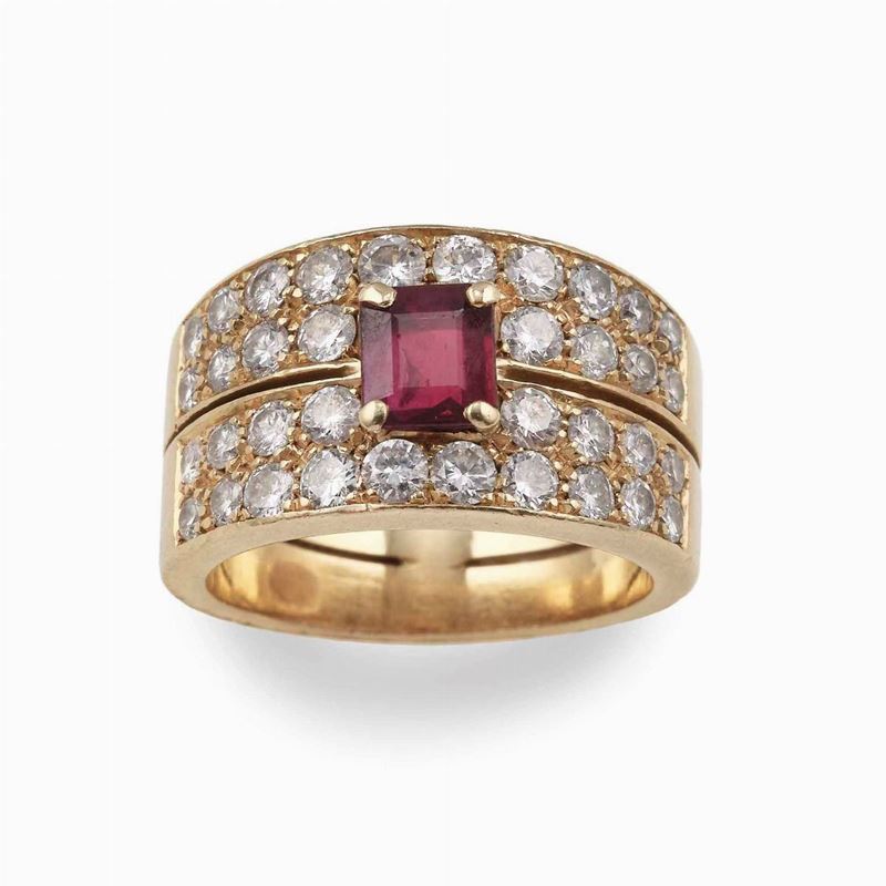 Anello con rubino Thailandia e diamanti  - Asta Gioielli | Cambi Time - Cambi Casa d'Aste