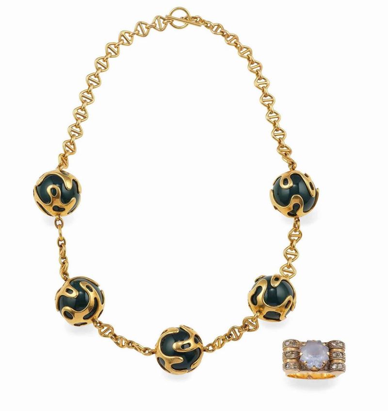 Glass and gold necklace and ring  - Auction Jewels | Cambi Time - Cambi Casa d'Aste