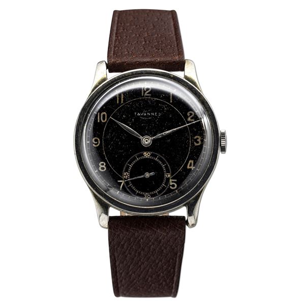 Oversize in acciaio, quadrante nero con numeri Arabi e piccoli secondi al sei, carica manuale, 38 mm<BR>