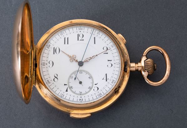 INVICTA: cronometro e suoneria ore/quarti attivata da pulsante. Periodo 1890-1900. Cassa in oro a savonette,diametro  [..]