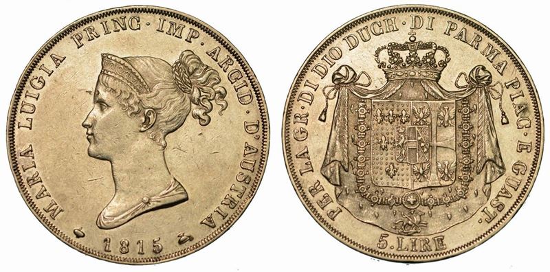 PARMA. MARIA LUIGIA D'AUSTRIA, 1815-1847. 5 Lire 1815.  - Auction Numismatics - Cambi Casa d'Aste
