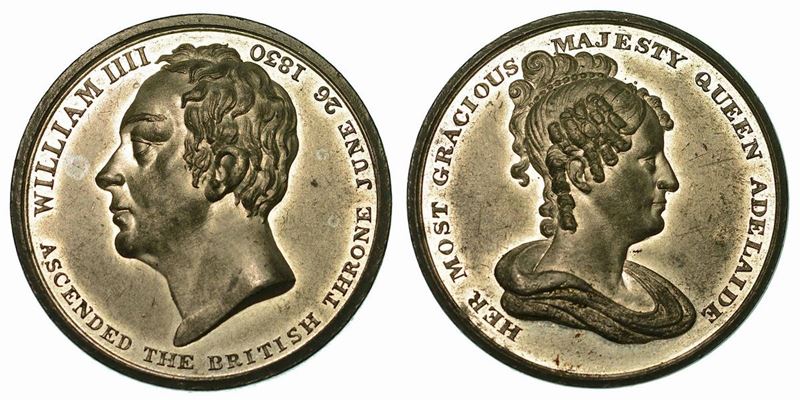 REGNO UNITO. WILLIAM IV E ADELAIDE, 1830-1837. Medaglia in metallo bianco 1830.  - Auction Numismatics - Cambi Casa d'Aste