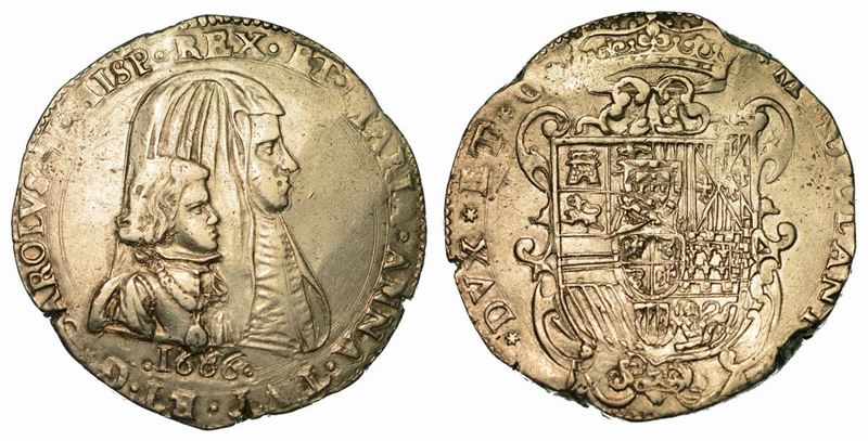 MILANO. CARLO II - REGGENZA DI MARIA ANNA D'AUSTRIA, 1665-1675. Filippo 1666.  - Auction Numismatics - Cambi Casa d'Aste
