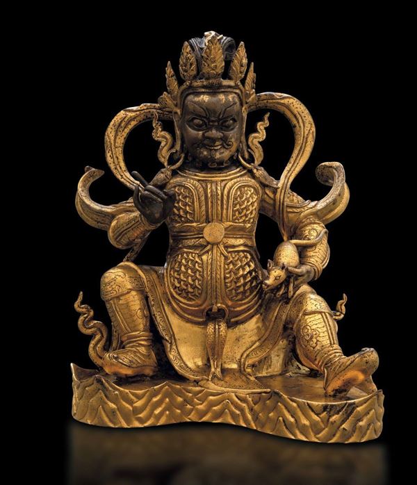 Rara figura di guardiano in bronzo dorato, Cina, Dinastia Qing, epoca Qianlong (1736-1796)