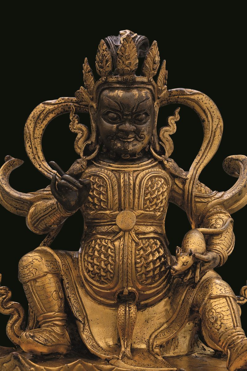 Rara Figura di Guardiano in Bronzo Dorato, Cina, Dinastia Qing, Epoca Qianlong (1736-1796)