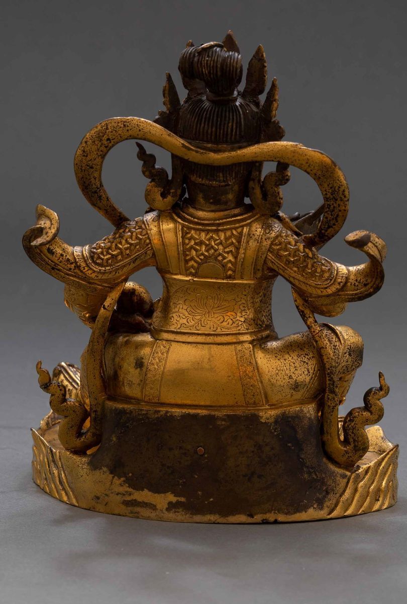 Rara Figura di Guardiano in Bronzo Dorato, Cina, Dinastia Qing, Epoca Qianlong (1736-1796)