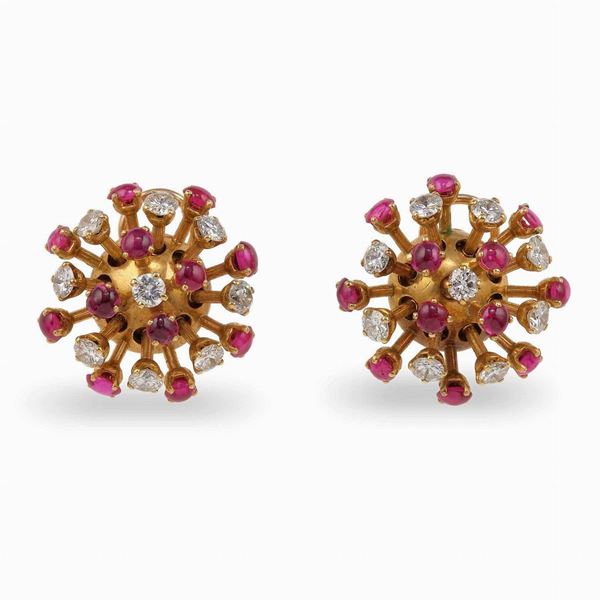 Pair of diamond and ruby earrings