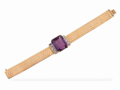 Bracciale con Ametista e Diamanti Taglio Huit-huit
