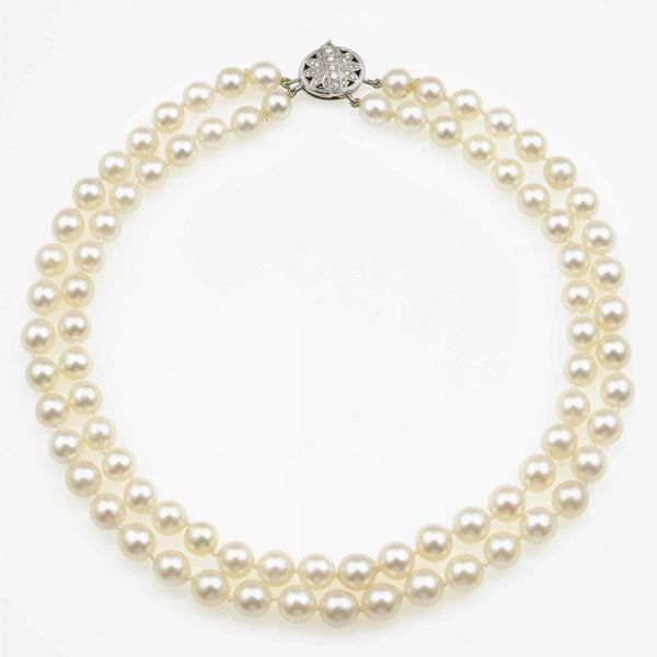 Akoya pearl, diamond and gold necklace