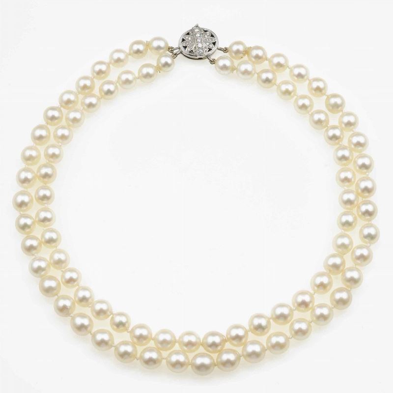 Akoya pearl, diamond and gold necklace  - Auction Jewels | Cambi Time - Cambi Casa d'Aste