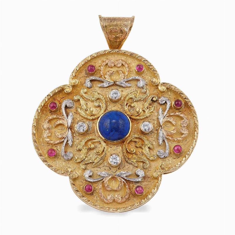 Gem-set, diamond and gold pendant  - Auction Fine and Coral Jewels - Cambi Casa d'Aste