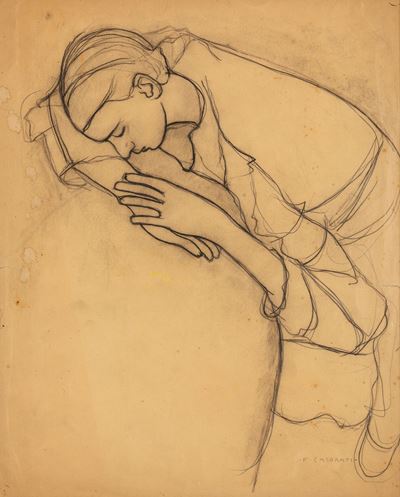 Donna Dormiente Appoggiata al Tavolo