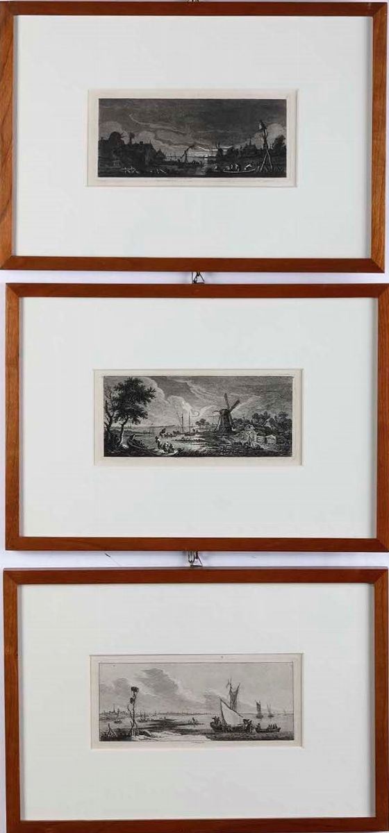Weirotter Franz Edmund Vedute dal vero: Mulino e villaggio / Pescatori al tramonto / Pescatori e vela. 1760 ca.