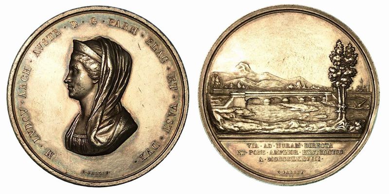 MARIA LUIGIA D'AUSTRIA, 1815-1847. PONTE SUL TORRENTE NURE. Medaglia in argento 1838.  - Asta Numismatica - Cambi Casa d'Aste