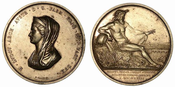 MARIA LUIGIA D'AUSTRIA, 1815-1847. PONTE SUL TORRENTE TIDONE. Medaglia in argento 1841.