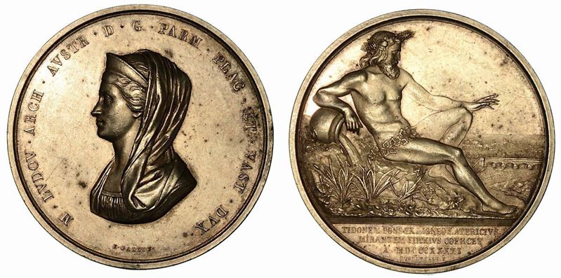 MARIA LUIGIA D'AUSTRIA, 1815-1847. PONTE SUL TORRENTE TIDONE. Medaglia in argento 1841.  - Asta Numismatica - Cambi Casa d'Aste