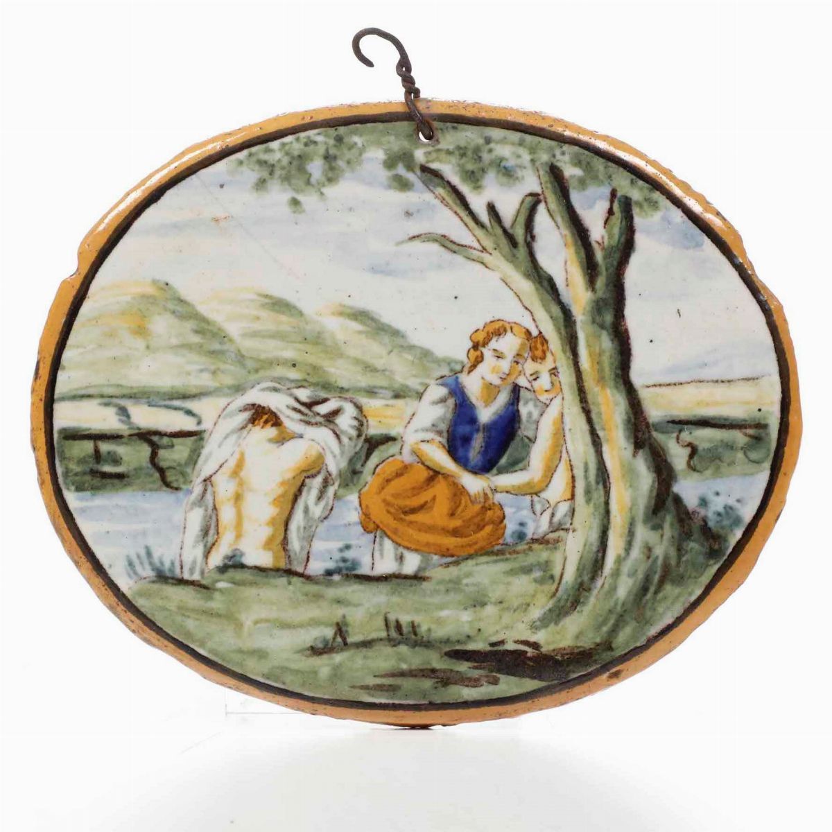 Sei Placchette Ovali in Maiolica. Castelli, XIX Secolo