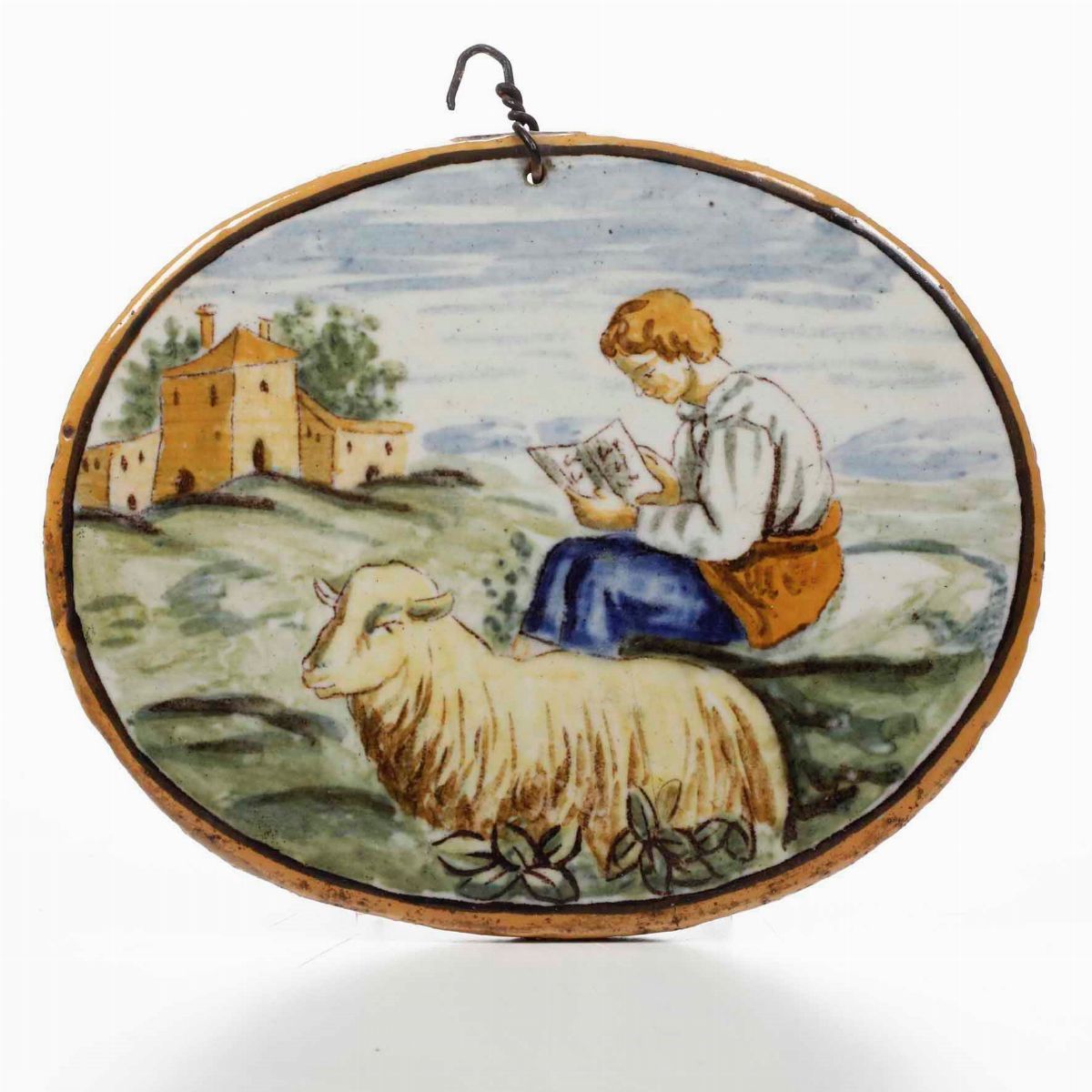 Sei Placchette Ovali in Maiolica. Castelli, XIX Secolo