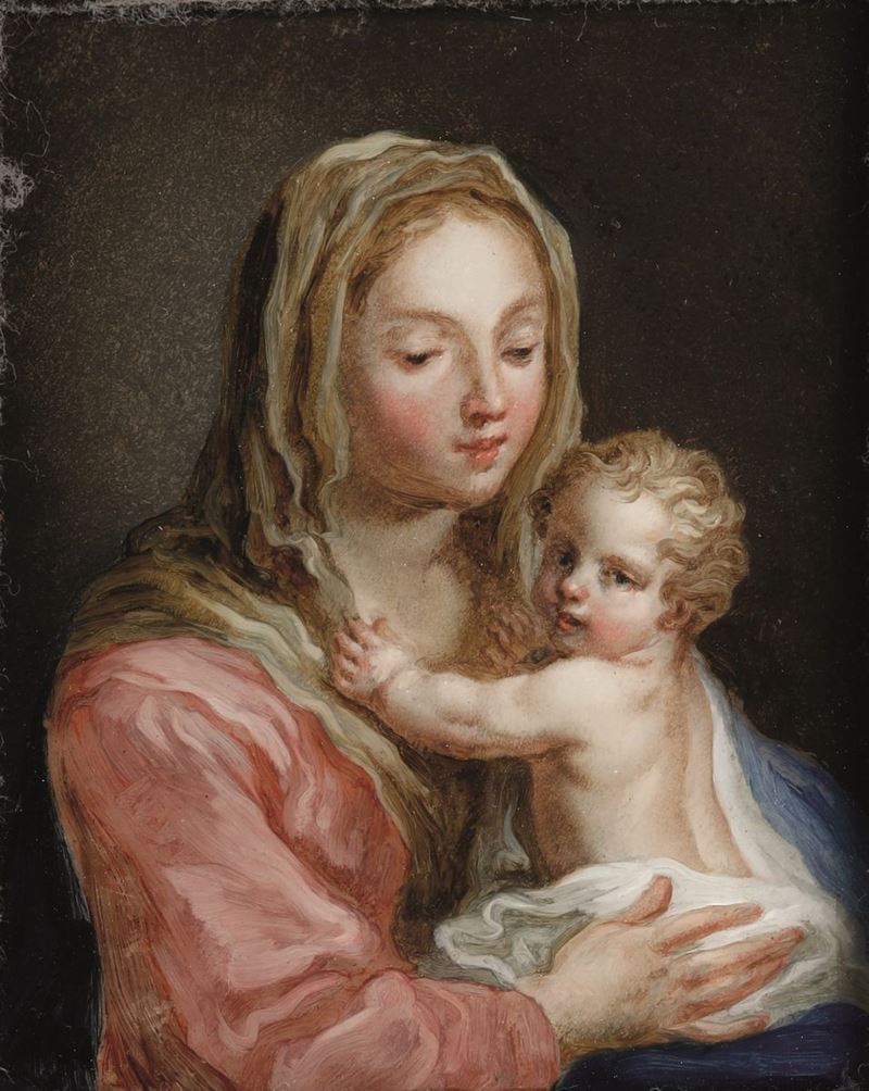 Jacopo Amigoni : Madonna con Bambino  - olio su vetro - Asta Old Masters - III - Cambi Casa d'Aste