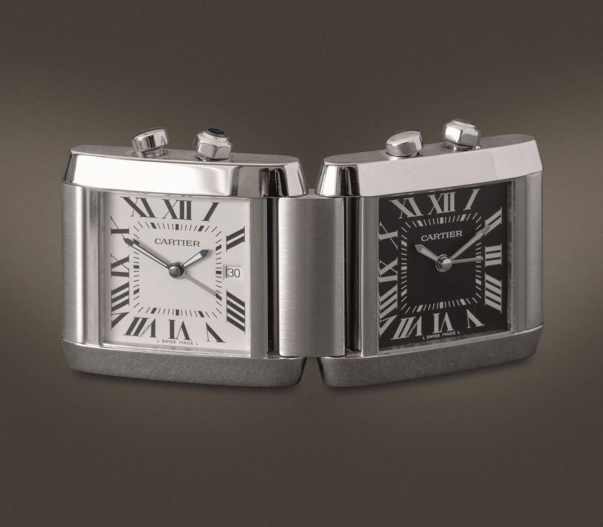 Cartier - Tank Duo Travel, Sveglia da Viaggio Dual Time in Acciaio Movimento al Quarzo con Scatol...