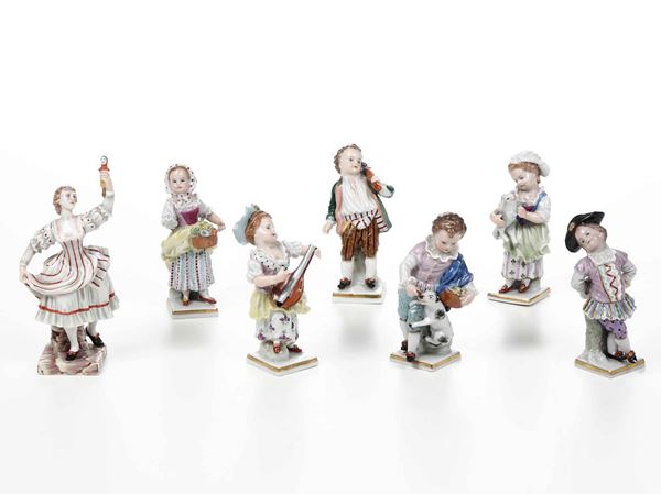 Sette figurine Manifatture Richard Ginori e Sitzendorf, XX secolo