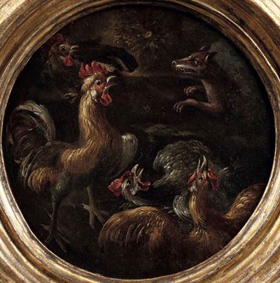 Scuola Emiliana del XVIII Secolo Volpe con Galline