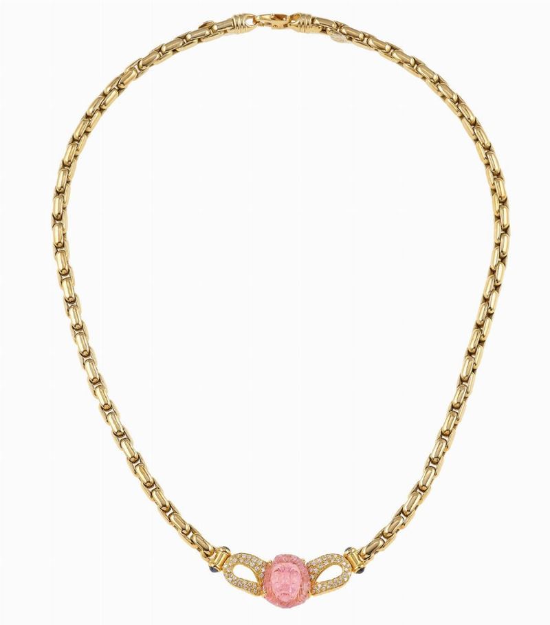 Carved kunzite and diamond necklace  - Auction Fine and Coral Jewels - Cambi Casa d'Aste