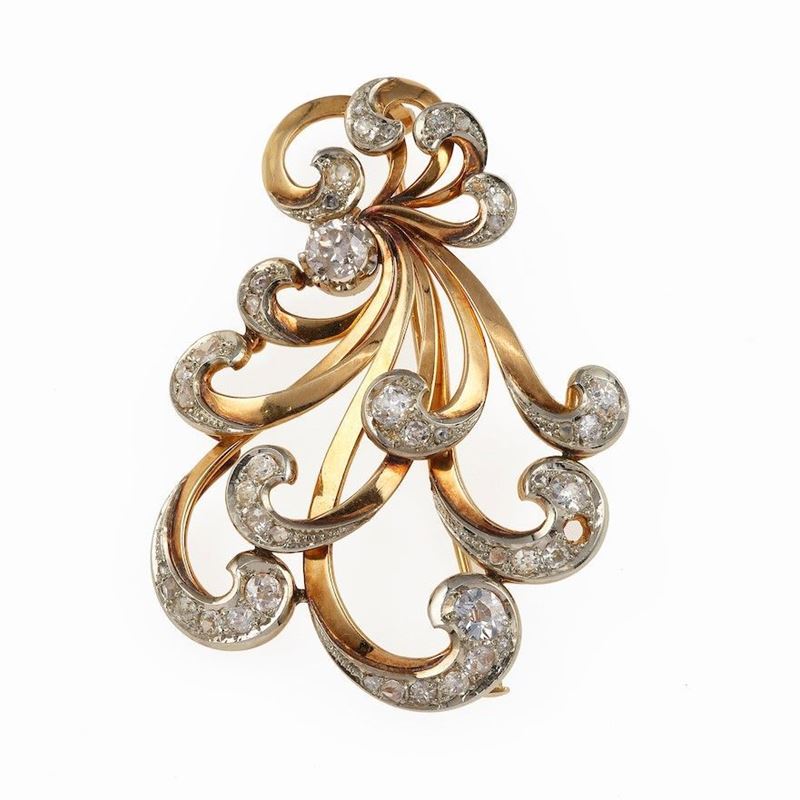 Diamond and gold brooch  - Auction Fine and Coral Jewels - Cambi Casa d'Aste