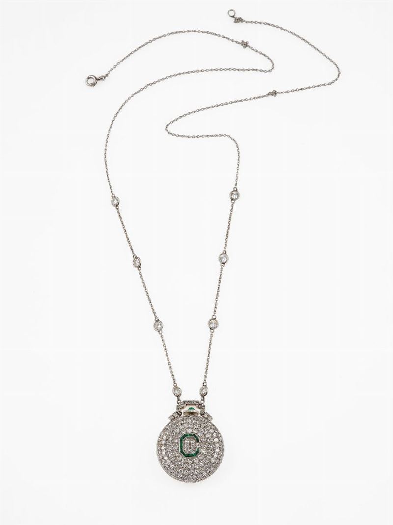 Diamond, emerald and platinum necklace/watch  - Auction Fine and Coral Jewels - Cambi Casa d'Aste