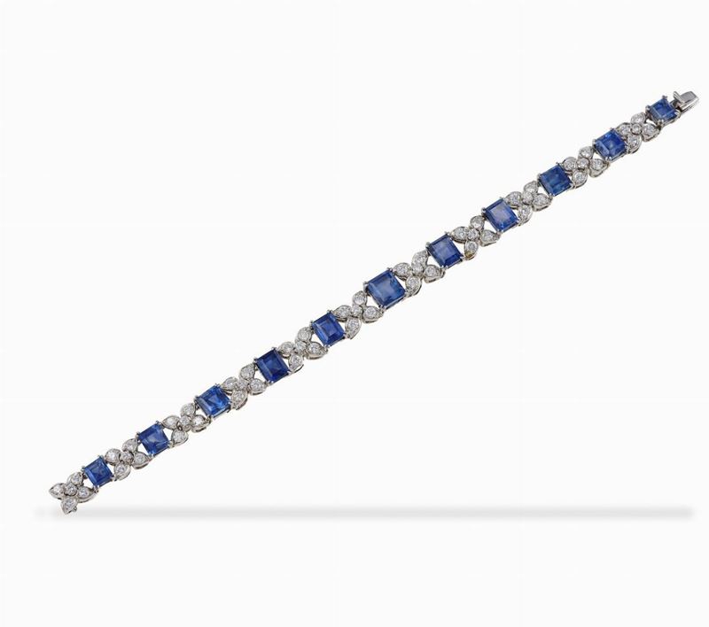 Sapphire, diamond and platinum bracelet  - Auction Fine and Coral Jewels - Cambi Casa d'Aste