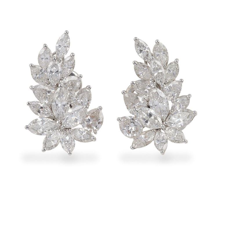 Pair or diamond and platinum earrings  - Auction Fine and Coral Jewels - Cambi Casa d'Aste