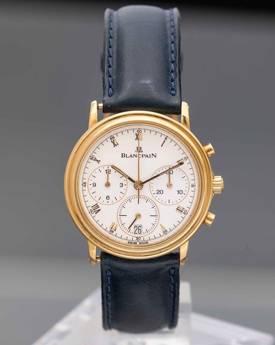Blancpain - Villaret in Oro 18k Cronografo Automatico Tre Contatori con Datario, Quadrante Bianco...