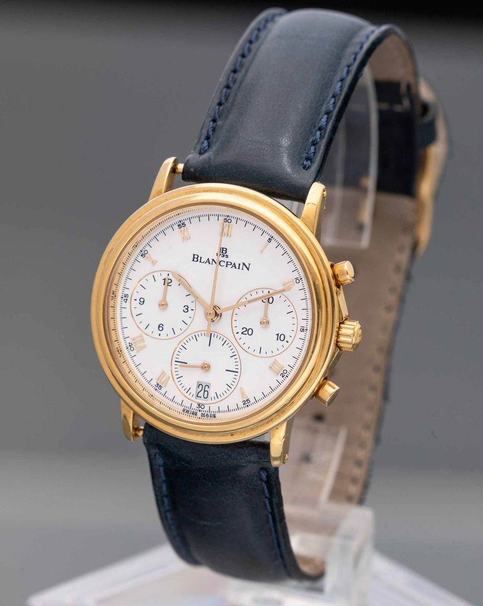 Blancpain - Villaret in Oro 18k Cronografo Automatico Tre Contatori con Datario, Quadrante Bianco...