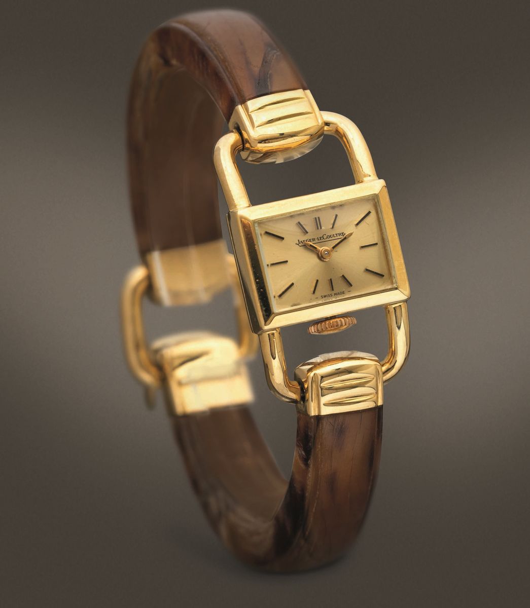 Jaeger Lecoultre - Etrier in Oro Giallo 18k Carica Manuale con Bracciale Rigido Effetto Tartaruga...