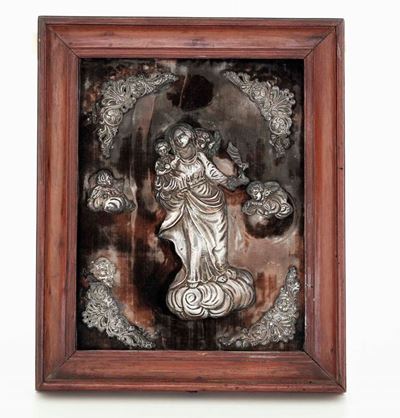 Coppia di Pannelli Devozionali in Lamina D’argento. Genova XIX Secolo