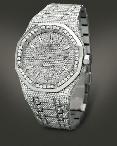Audemars Piguet - Royal Oak 15400st con Pavè di Diamanti Incastonati su Cassa Bracciale e Quadran...
