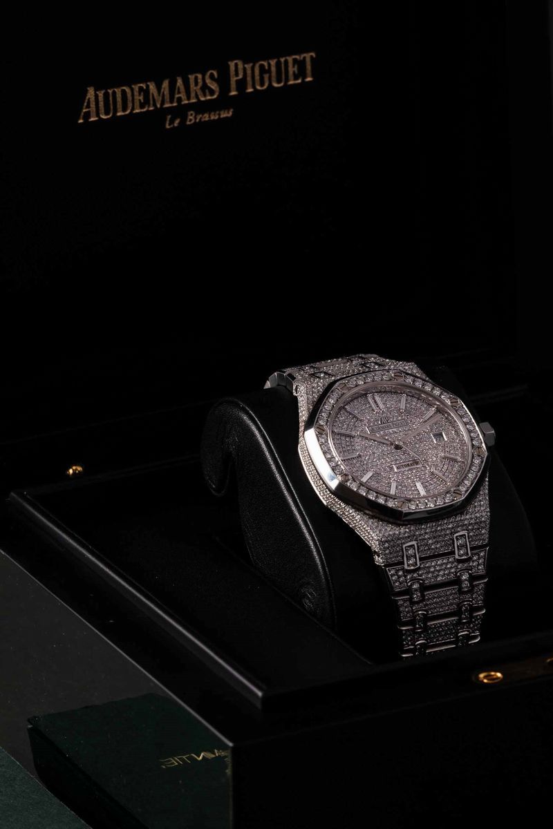 Audemars Piguet - Royal Oak 15400st con Pavè di Diamanti Incastonati su Cassa Bracciale e Quadran...