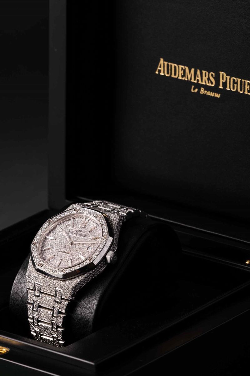 Audemars Piguet - Royal Oak 15400st con Pavè di Diamanti Incastonati su Cassa Bracciale e Quadran...